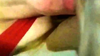 Amateur wife's oral job with spunk on her baps at the end -