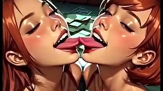 Cute Lesbians Tongue and Kiss Fetish, Ai Animation