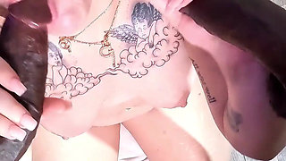 Double BBC Blowjob for Nerdy White Girl