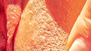 Horny mature shows super close up wide open cunt spread.