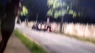 Risky masturbation at the bus stop next to the scorching