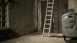 Vintage blonde in boots fucked on ladder