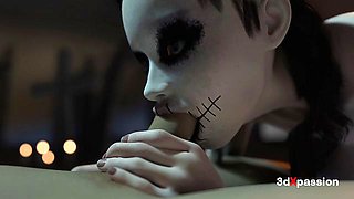 Pure baby girl's blowjob action