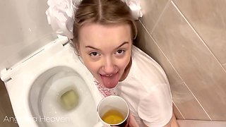 The Stepfather Found The Girl In The Toilet, Pissed In Her Mouth And Fucked Her In The Ass