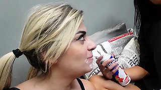 Blonde and Brunette Lesbians Share a Vibrator