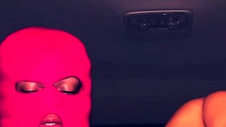 Oiled and masked slut freaky car masturbation