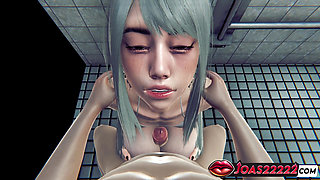Blonde Anime Girl 3D Hentai - Public Toilet Blowjob, Titfuck, and Deepthroat Ending with a Massive Cumshot on Her Face
