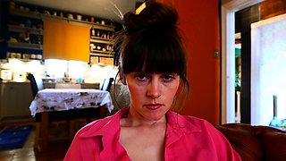 Natural babe brunette with sexy black lingerie masturbates