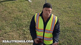 Brandy Renee swallows the tow truck driver's sausage to coax him to give her car back - reality kings