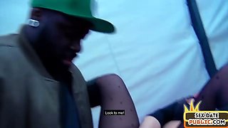Outdoor amateur IR pantyhose slut fucked in 3some