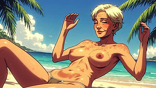 Ai Cartoon Women at Nude Beach