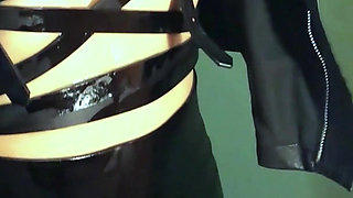 Shiny Leather Leggings and High Heels Tease: Oil-soaked Ride & Cum Drenched Pants