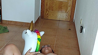 Latex Catsuit and Swimming Ring Masturbation