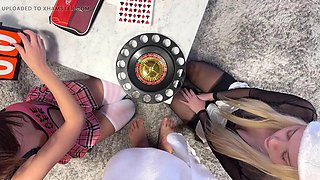 Jessie Ames and Layla Scarlett in Steamy Threesome: Two Guys Get Drenched by Big-But