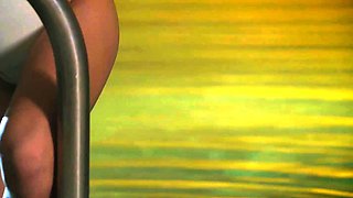 Petite blonde Russian MILF skinny dips