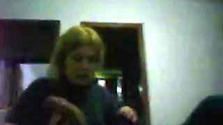 young blonde gives a handjob on friend until he cums