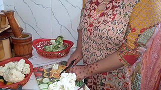 Desi Bhabhi Fucked While Cutting Vegetables in the Kitchen