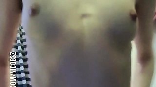 Russian brunette busty camgirl masturbating on webcam