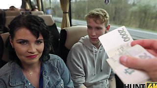 Charlie Dean and Federika try to fuck on a bus in a daring public spot