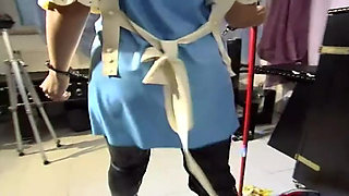 Submissive made in latex does all her master says