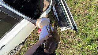 Risky Sex with a Beauty. Fucked in the Woods by the Car and Cum on the Ass
