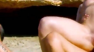 Exuberant foursome beach fuck with Angelina Castro and big cocks
