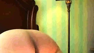 Lashing slut Mary's fat old ass with the belt