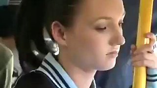 Asian guys fuck white cheerleader on bus