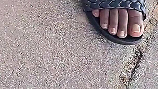 Hot Fudge Tasty Feet Left Foot Wrapped at the Bus Stop