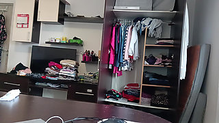 Amateur Woman Has Fun Trying on Clothes and Cutting Them
