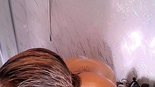 Big Boobed Blonde Masturbates With A Dildo In The Bathroom