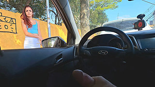 Hot redhead teen gives risky handjob in public street - 4K HD