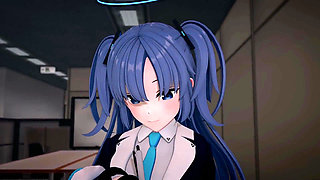 Hayase Yuuka Blowjob Blue Archive Hentai Mmd 3D Blue Hair Color Edit Smixix