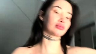 Small titted brunette teen fingering on the bed