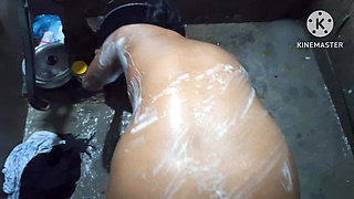 Stepbrother and step-sister-in-law are in the wash room in a whole romantic affair