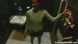 Fucking glasses - public rest room climax