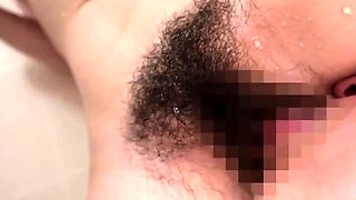 Naughty amateur asian slut opens hairy pussy for huge toys