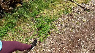 Slapping Her Naked Tits, Ass and Pussy on Hiking Way