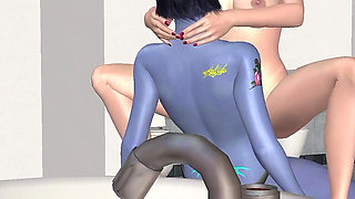 Animated 3D Lesbian Porn - Young Woman Riding Blue Elf Woman's Strap-on in Cowgirl & Reverse