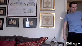 OldNanny - Busty Mature Nanny In Lingerie Seduces And Fucks Horny Man On Couch