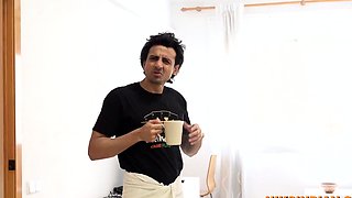 Indian Man swallows MILF maid's piss from her pussy and