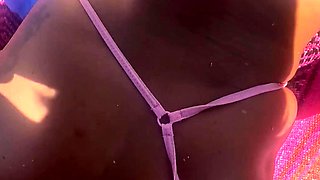 84 Asian mummy wifey gets microbikini beach creampie