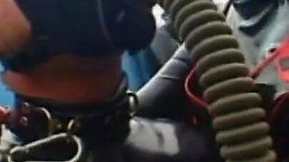 Dominating gas mask man