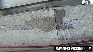 Sluts followed by voyeur as they pee and wipe pussies clean