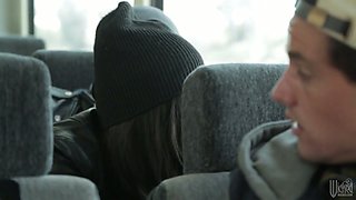 Squirting queen GF Bonnie Rotten gives her head and rides dick in the bus