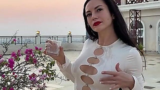 Outdoor Pussy Flashing, Pee in the Glass, Spit, Ahegao, Fake Cum on My Tits & Body