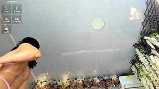 Busty curly brunette with big boobs fucks on couch