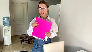 Secretary Fucks Pussy with Panties and C