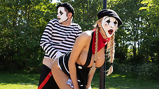 Innocent mimes fuck hard in a hot threesome