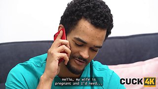 Cuck4k. pregnant blondie with cute natural figure is fucking a stranger in front of her hubby